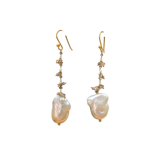 Champagne Diamond & Pearl Earrings