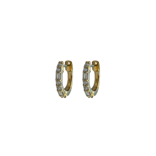 Baguette & Round Diamond Huggie Earrings