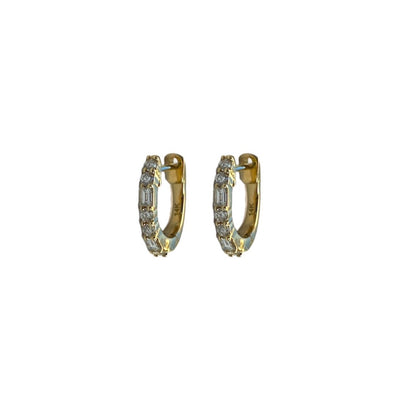 Baguette & Round Diamond Huggie Earrings
