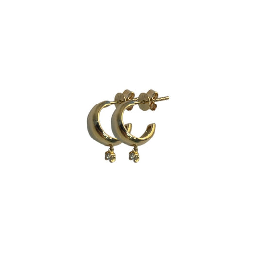 Gold Huggie with Round Diamond Dangle Earrings