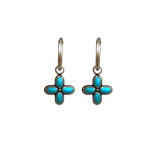 Latch Back Earrings with Turquoise Flower Charms