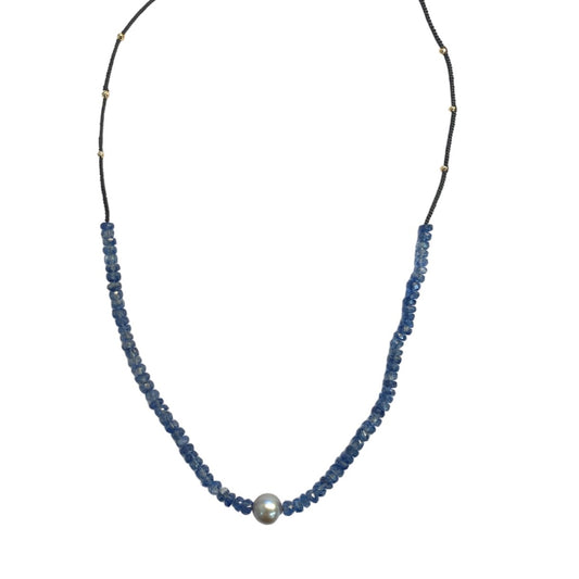 Kyanite & Silver Pearl Necklace