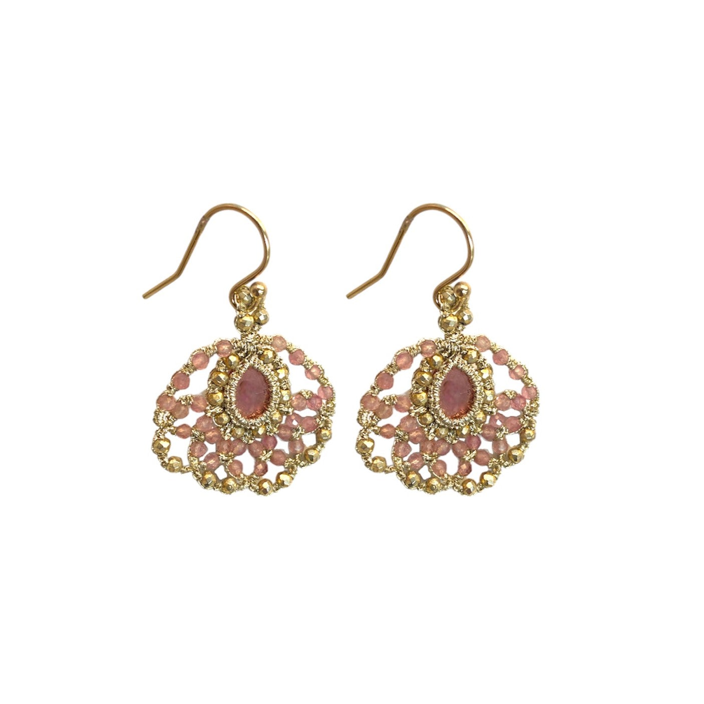 Pink Tourmaline & Quartz Wire Hook Earrings