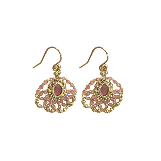 Pink Tourmaline & Quartz Wire Hook Earrings