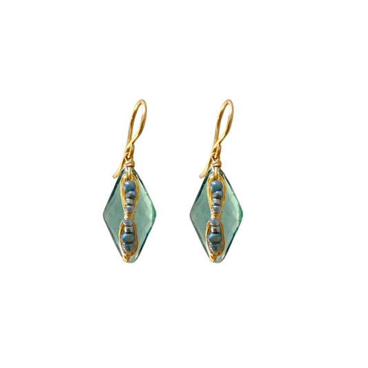 Teal Quartz & Beaded Earrings