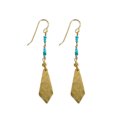 Beaded Turquoise Hammered Dangle Earrings