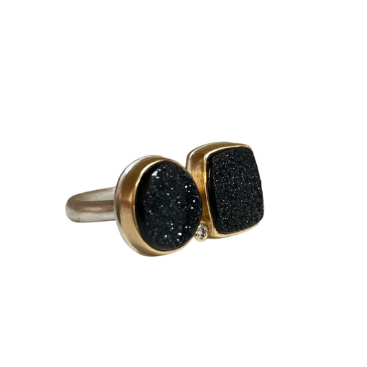 Brazilian Black Drusy & Diamond Ring