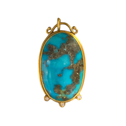 24k Yellow Gold & Sterling Silver Diamond & Oval Turquoise Charm