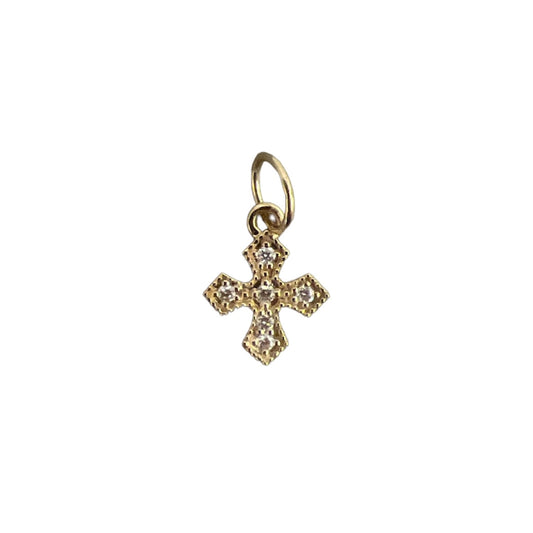 Mini Milgrain Diamond Cross Charm