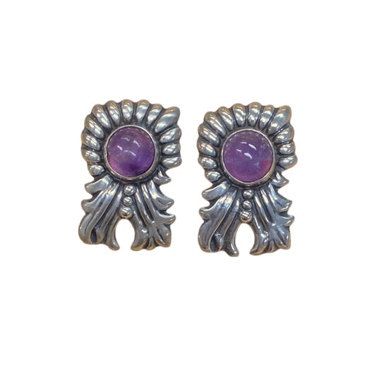 Cabochon Amethyst Sterling Silver Earrings