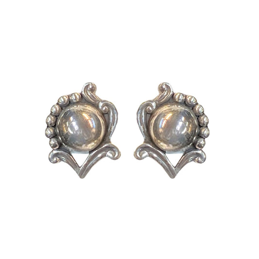 Flower Motif Silver Earrings