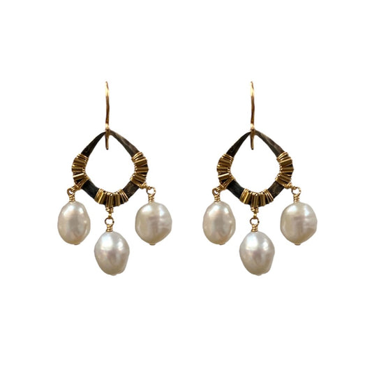 Pearl Trio Wire Wrap Earrings