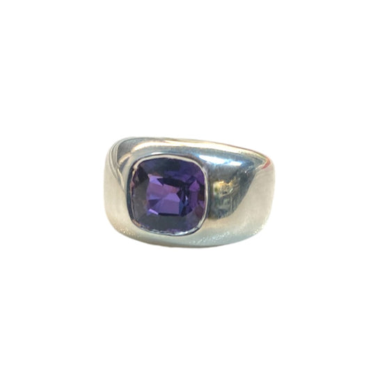 Synthetic Purple Sapphire Silver Dome Ring