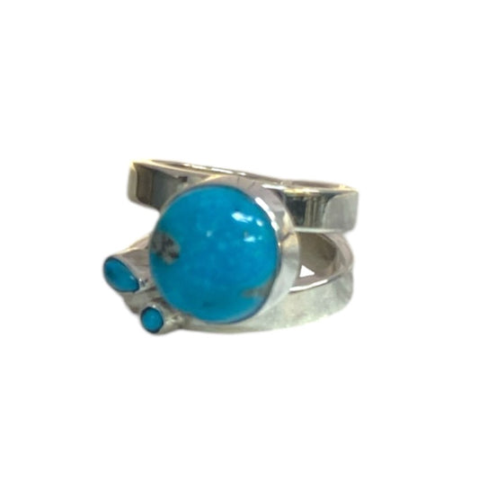 Turquoise Cluster Double Band Silver Ring
