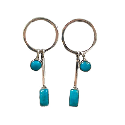 Turquoise Silver Circle Earrings