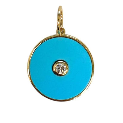 Turquoise & Diamond Inlay Disc Pendant