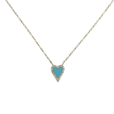 Turquoise Heart and Diamond Halo Necklace