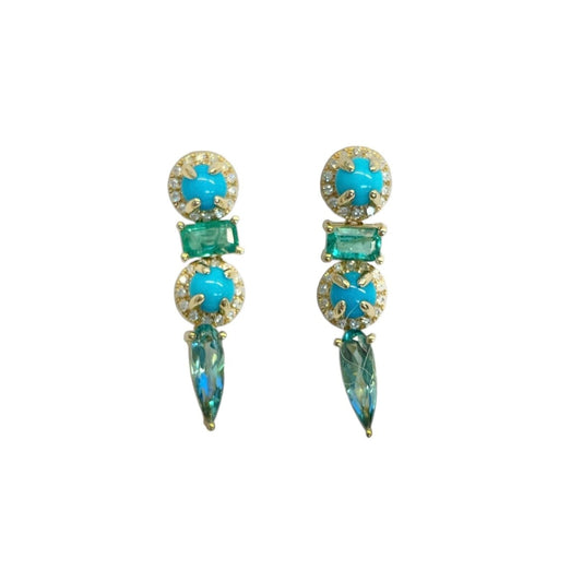 Diamond, Turquoise & Tourmaline Earrings