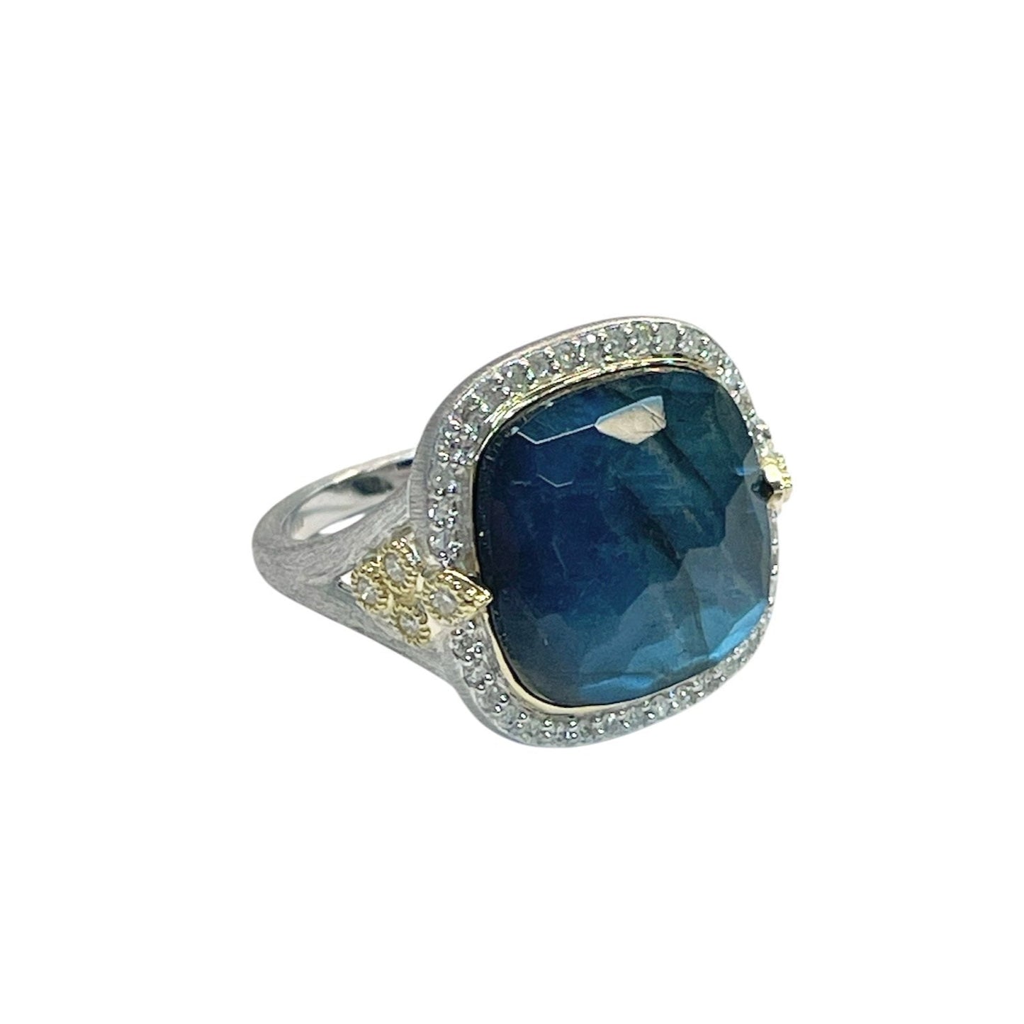 Mixed Metal Large Moroccan Pave Diamonds and Labradorite Doublet Ring