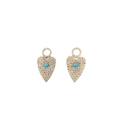 Pave Diamond Heart Earring Charms with Turquoise