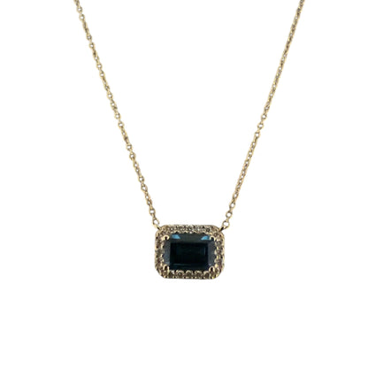 London Blue Topaz & Diamond Halo Necklace