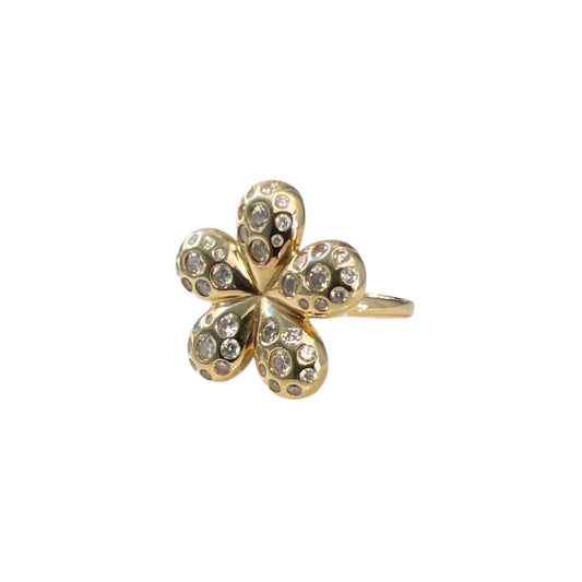 Yellow Gold Flower Ring with Burnished Diamonds