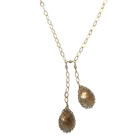 Double Morganite Quartz Drop Necklace