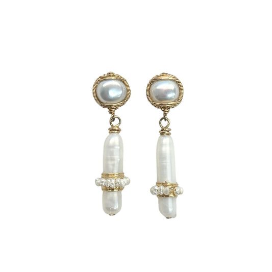 Drop Pearl Wire Wrap Earring
