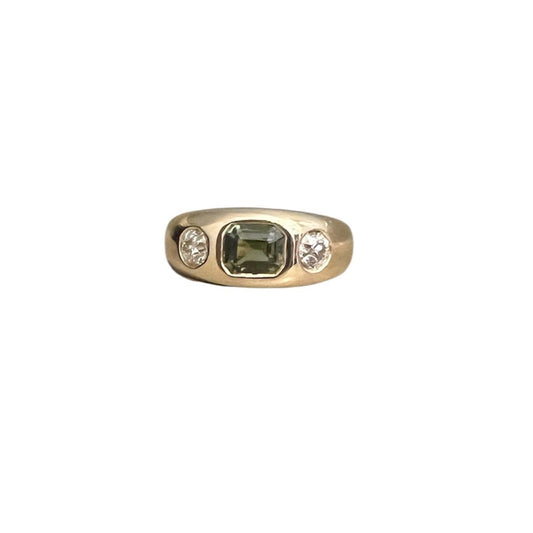 Green Sapphire & Diamond Dome Ring