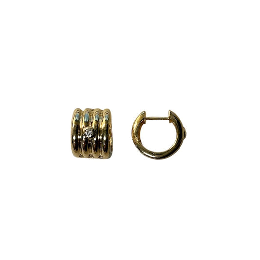 Wide Fluted Gold Huggies with Diamond Accent