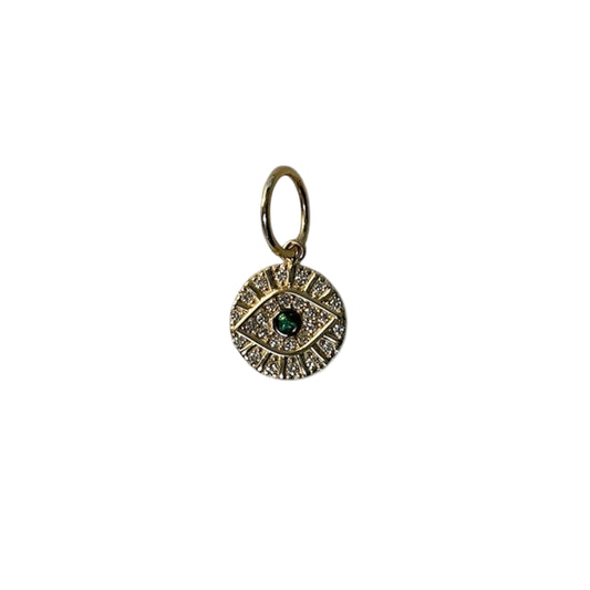 Mini Diamond and Emerald Evil Eye Pendant