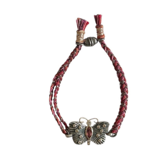 Pink Tourmaline and Diamond Butterfly Bracelet