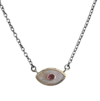 Pink Opal and Pink Tourmaline Mini Evil Eye Necklace