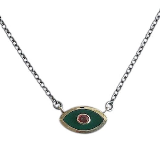 Green Onyx and Ruby Mini Evil Eye Necklace