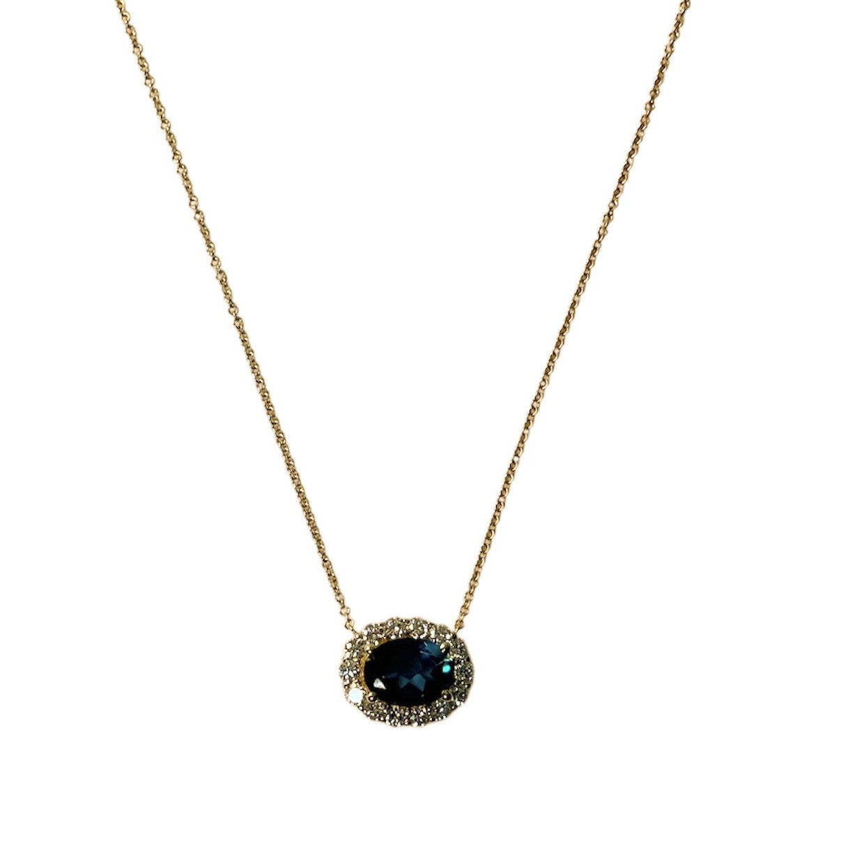 Oval London Blue Topaz Necklace with Diamond Halo