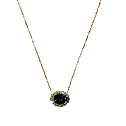 Oval London Blue Topaz Necklace with Diamond Halo