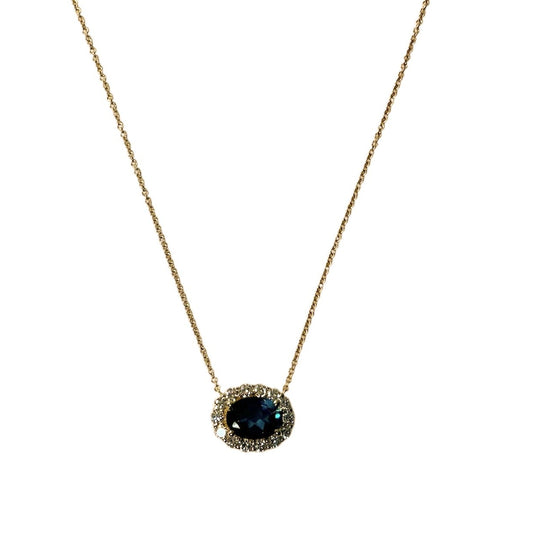 Oval London Blue Topaz Necklace with Diamond Halo