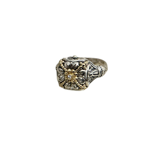 Square Mixed Metal Ring with Diamond Accent