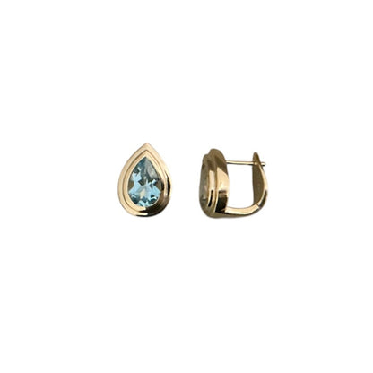 Pear Shaped Blue Topaz Huggie Earrings