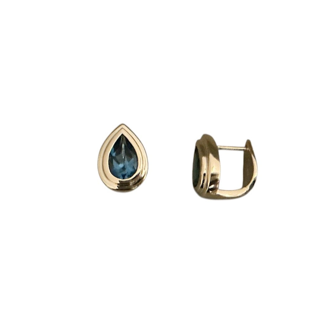 Pear Shaped London Blue Topaz Huggie Earring