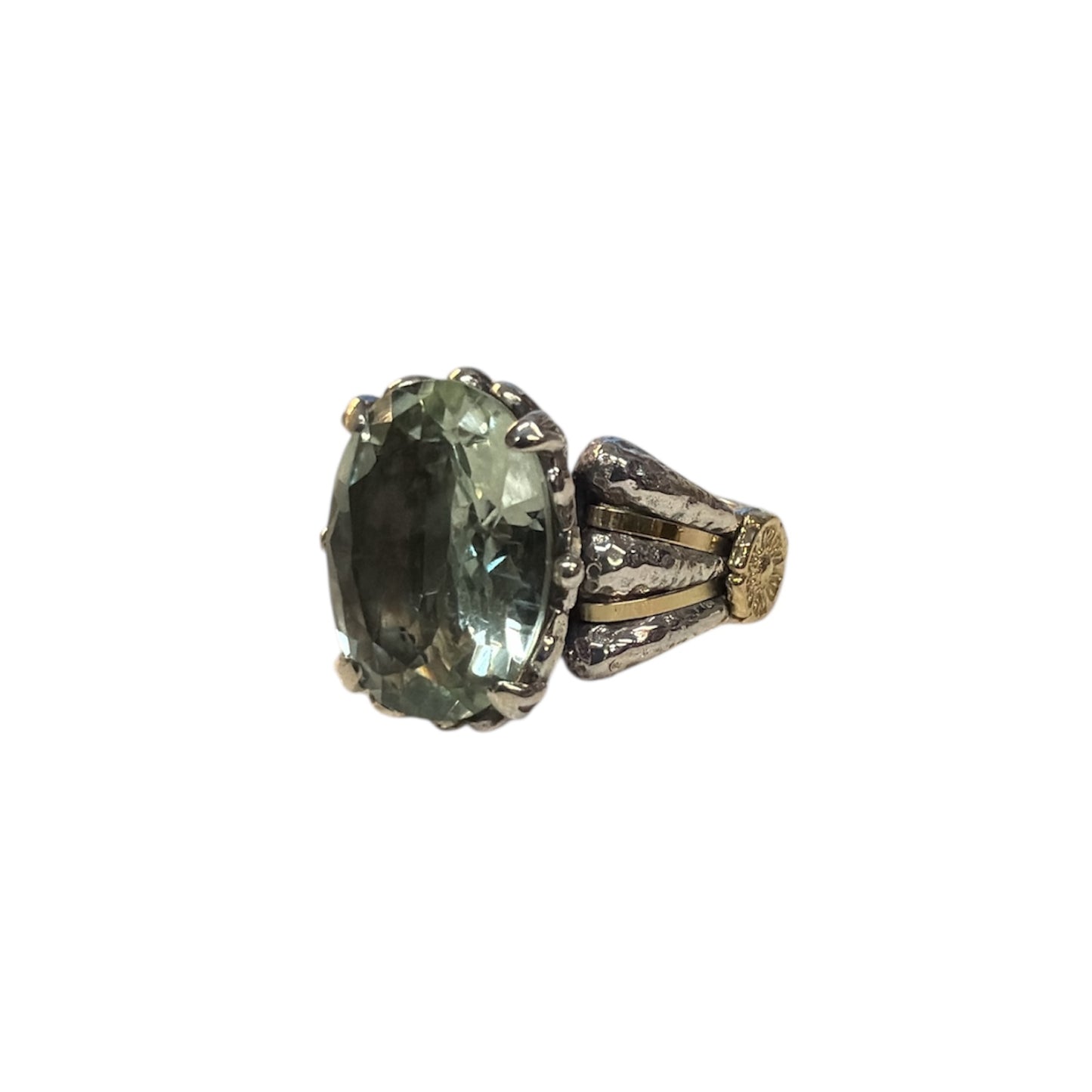 Mixed Metal Green Amethyst Oval Ring