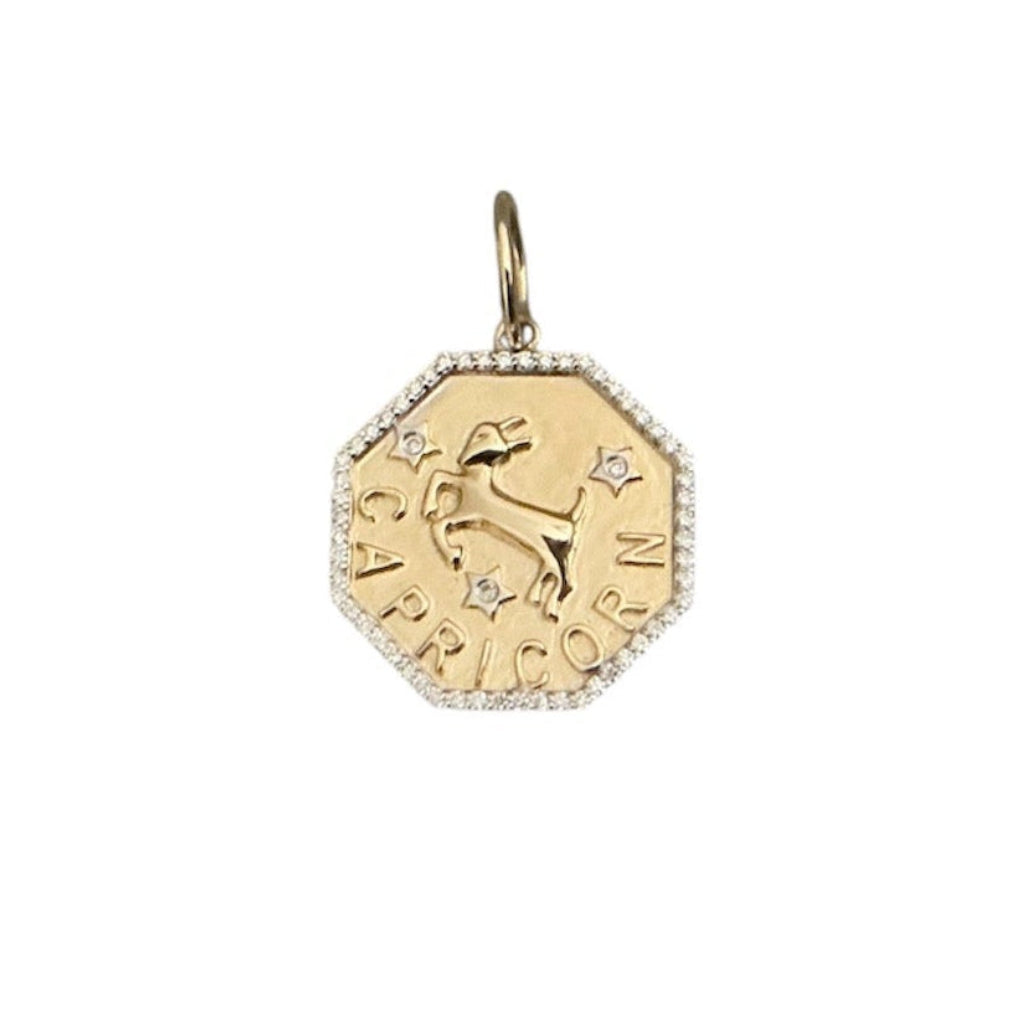 Capricorn Zodiac Gold and Diamond Pendant