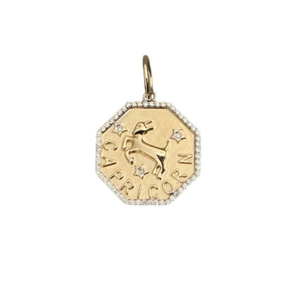 Capricorn Zodiac Gold and Diamond Pendant