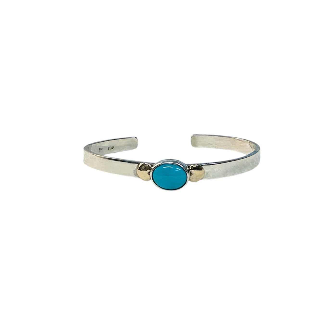 Thin Turquoise and Gold Heart Cuff Bracelet