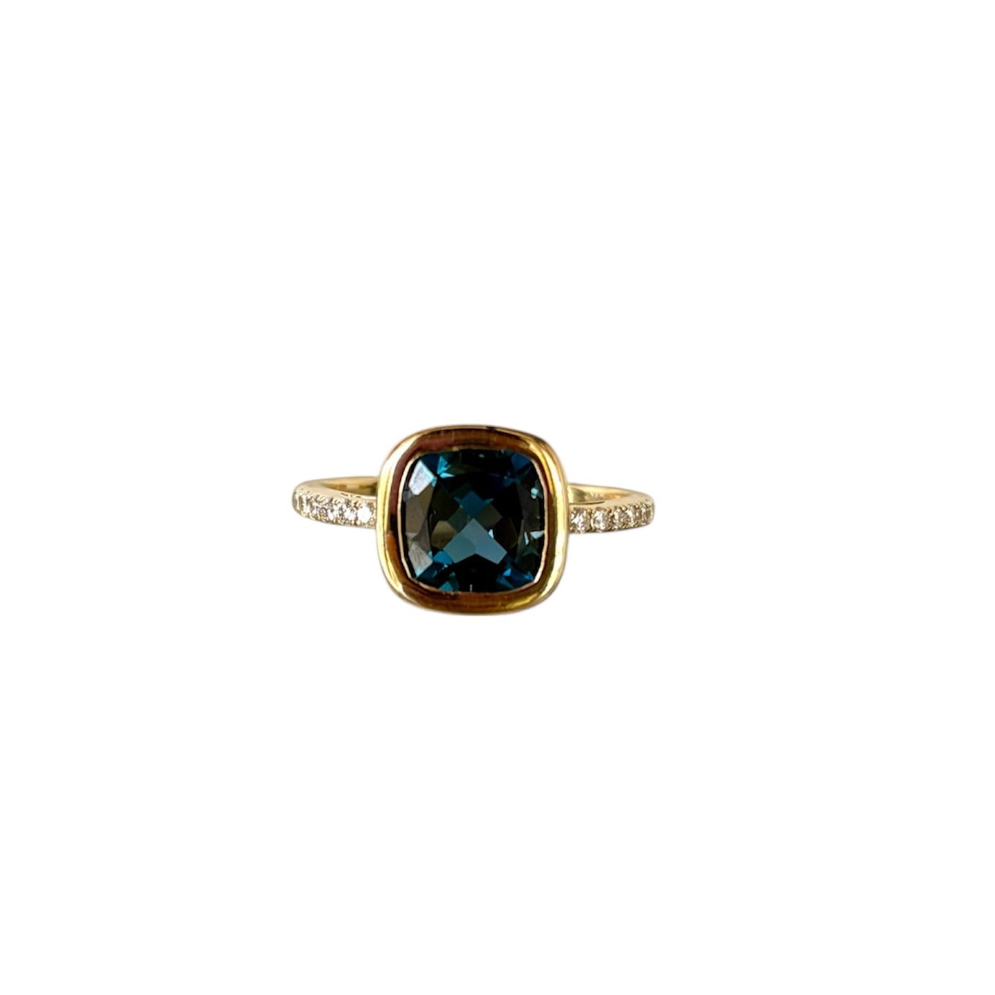 Square Cut London Blue Topaz & Diamond Ring