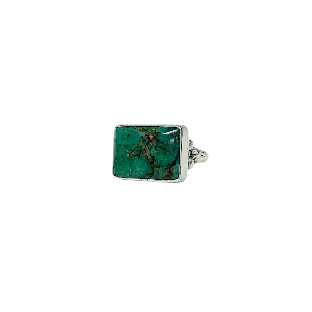 Sterling Silver Rectangular Green Turquoise Ring