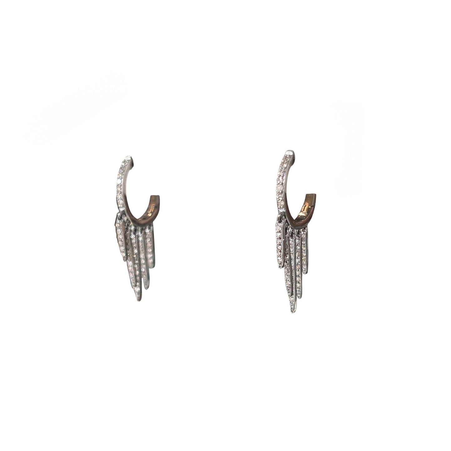 Silver Diamond Feather Drop Huggies
