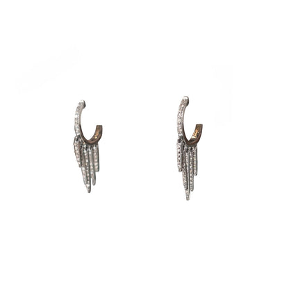 Silver Diamond Feather Drop Huggies