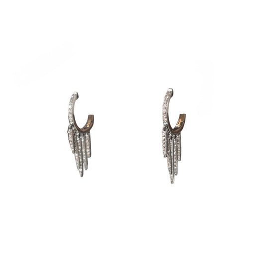 Silver Diamond Feather Drop Huggies