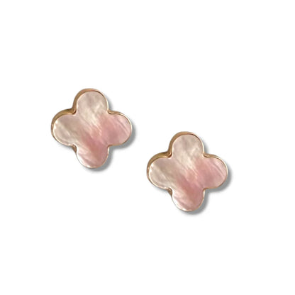 Clover Pink Pearl Stud Earrings